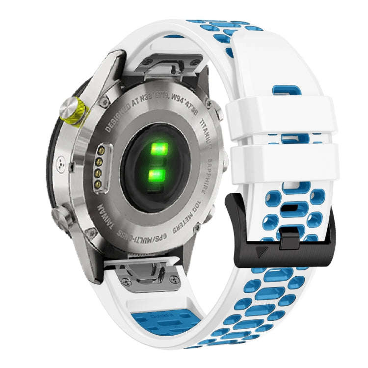 For Garmin Fenix 7 22mm Three Rows Hole Two Color Silicone Watch Band(White Blue)