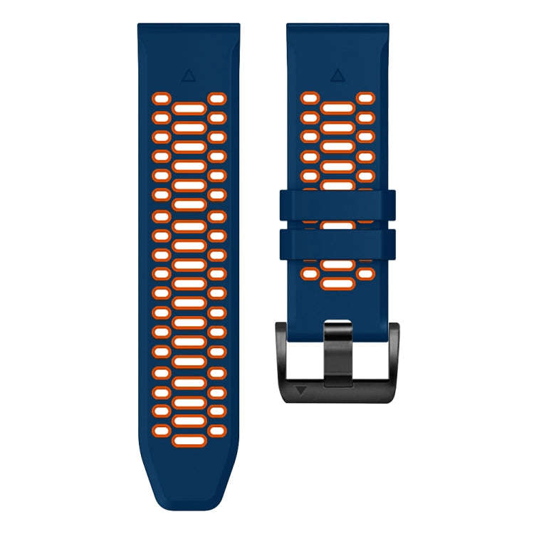 For Garmin Fenix 7 22mm Three Rows Hole Two Color Silicone Watch Band(Royal Blue Orange)