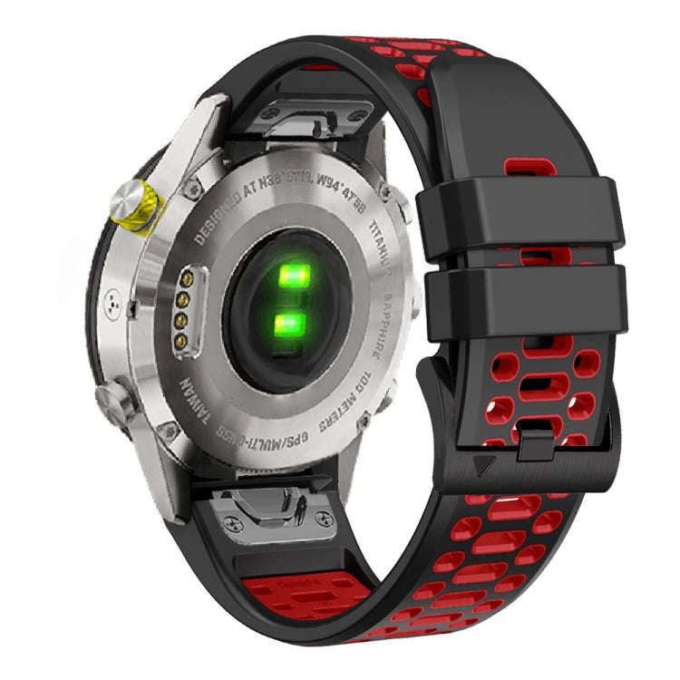 For Garmin Fenix 7 22mm Three Rows Hole Two Color Silicone Watch Band(Black Red)