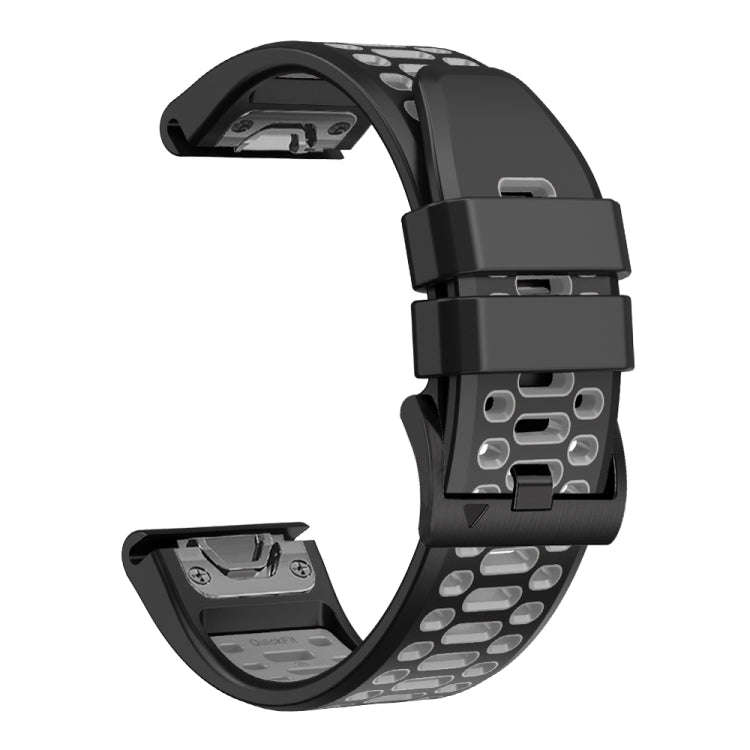 For Garmin Fenix 7 22mm Three Rows Hole Two Color Silicone Watch Band(Black Grey)
