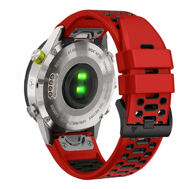 For Garmin Fenix 7 22mm Three Rows Hole Two Color Silicone Watch Band(Red Black)