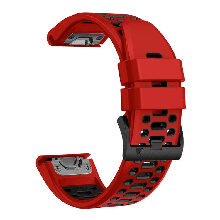For Garmin Fenix 7 22mm Three Rows Hole Two Color Silicone Watch Band(Red Black)