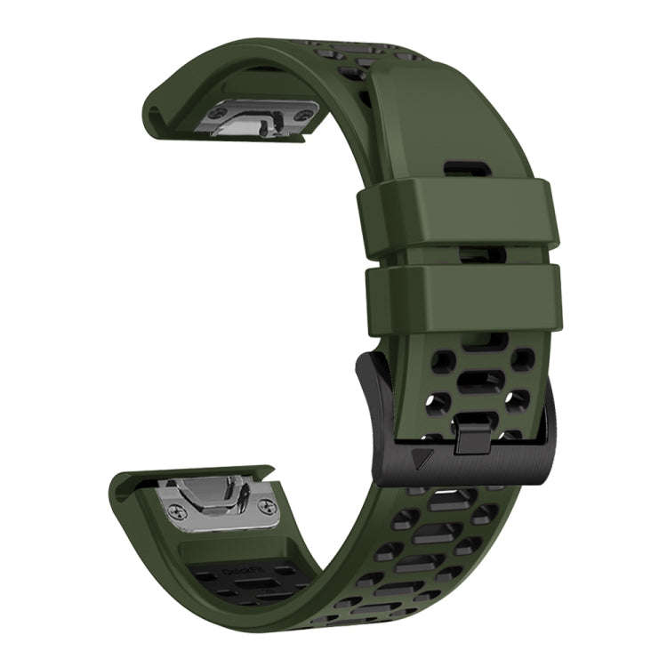 For Garmin Fenix 7 22mm Three Rows Hole Two Color Silicone Watch Band(Army Green Black)
