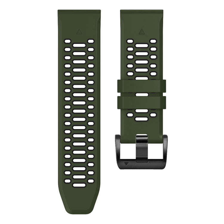 For Garmin Fenix 7 22mm Three Rows Hole Two Color Silicone Watch Band(Army Green Black)