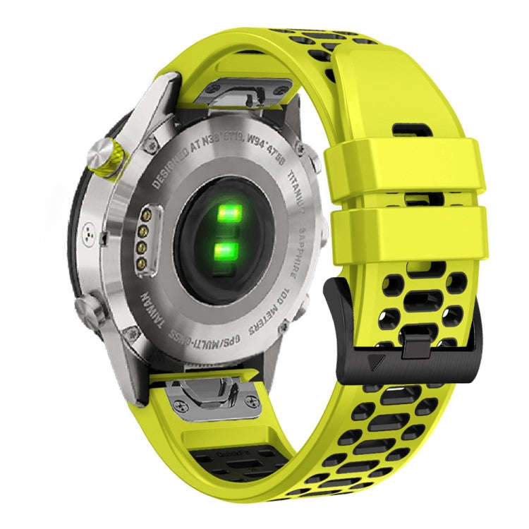 For Garmin Fenix 7 22mm Three Rows Hole Two Color Silicone Watch Band(Lime Green Black)