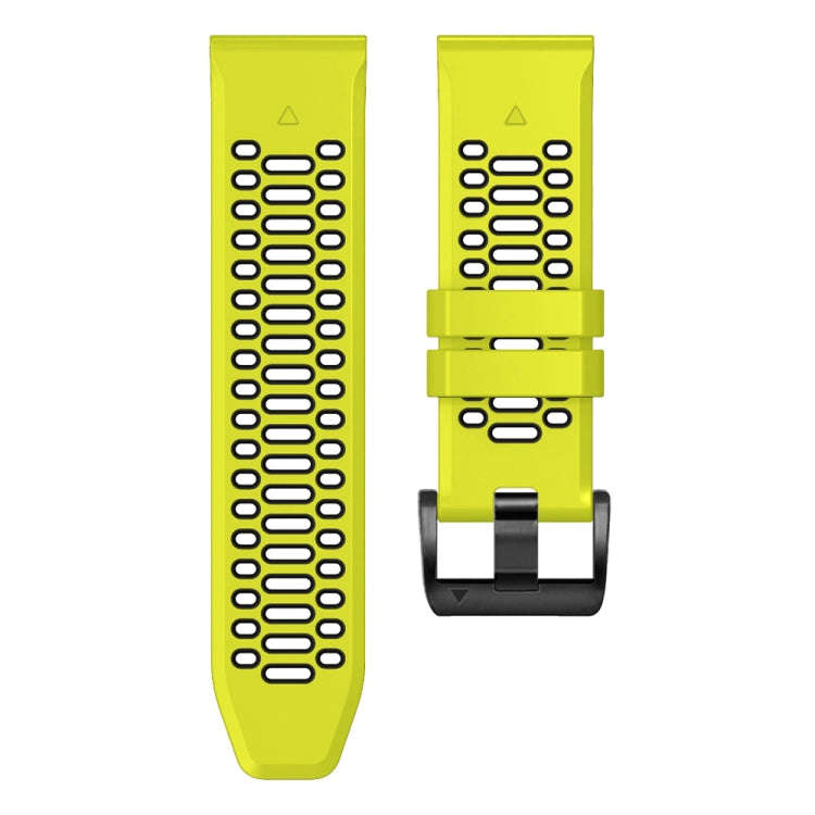 For Garmin Fenix 7 22mm Three Rows Hole Two Color Silicone Watch Band(Lime Green Black)