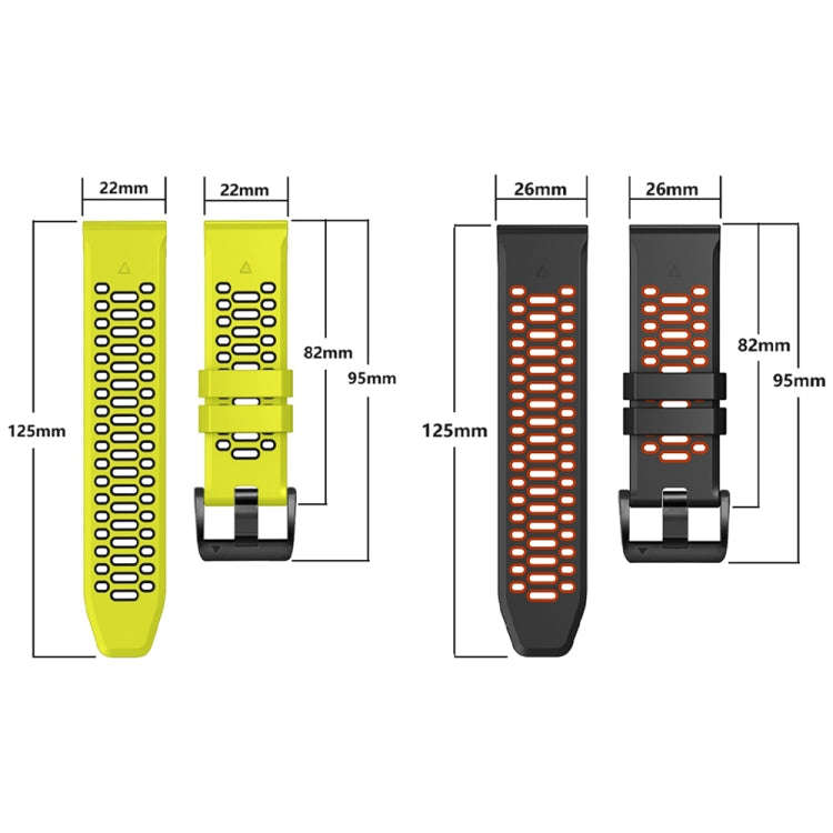 For Garmin Fenix 7 22mm Three Rows Hole Two Color Silicone Watch Band(Black Grey)
