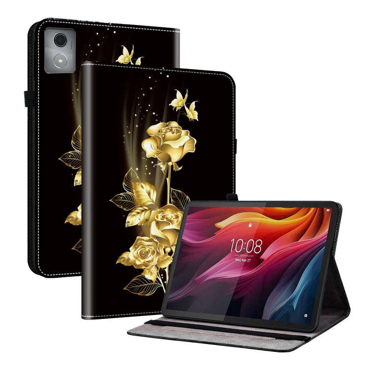 For Lenovo Tab K11 Plus Crystal Texture Painted Leather Tablet Case(Gold Butterfly Rose)