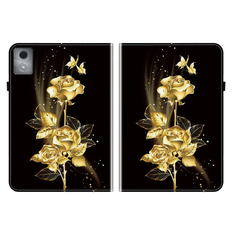 For Lenovo Tab K11 Plus Crystal Texture Painted Leather Tablet Case(Gold Butterfly Rose)