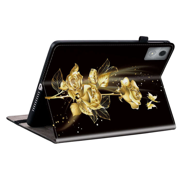 For Lenovo Tab K11 Plus Crystal Texture Painted Leather Tablet Case(Gold Butterfly Rose)