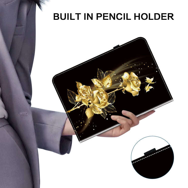 For Lenovo Tab K11 Plus Crystal Texture Painted Leather Tablet Case(Gold Butterfly Rose)