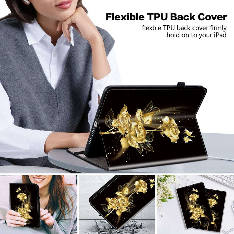 For Lenovo Tab K11 Plus Crystal Texture Painted Leather Tablet Case(Gold Butterfly Rose)