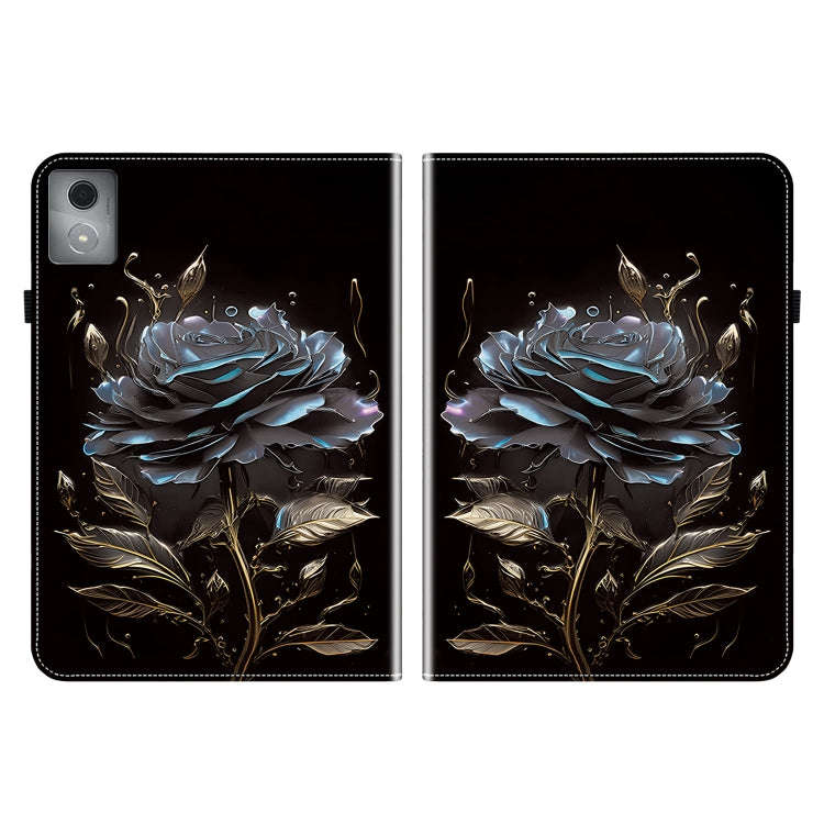 For Lenovo Tab K11 Plus Crystal Texture Painted Leather Tablet Case(Black Rose)