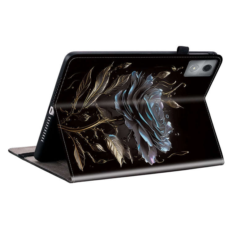 For Lenovo Tab K11 Plus Crystal Texture Painted Leather Tablet Case(Black Rose)