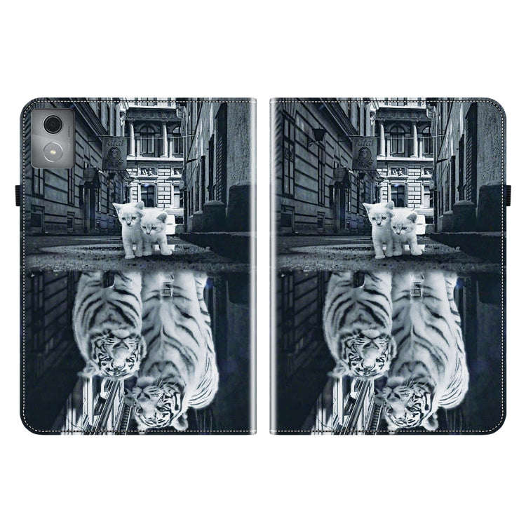 For Lenovo Tab K11 Plus Crystal Texture Painted Leather Tablet Case(Cat Reflection Tiger)