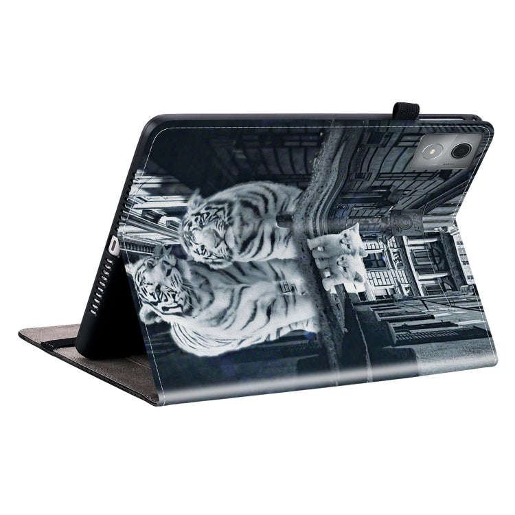 For Lenovo Tab K11 Plus Crystal Texture Painted Leather Tablet Case(Cat Reflection Tiger)