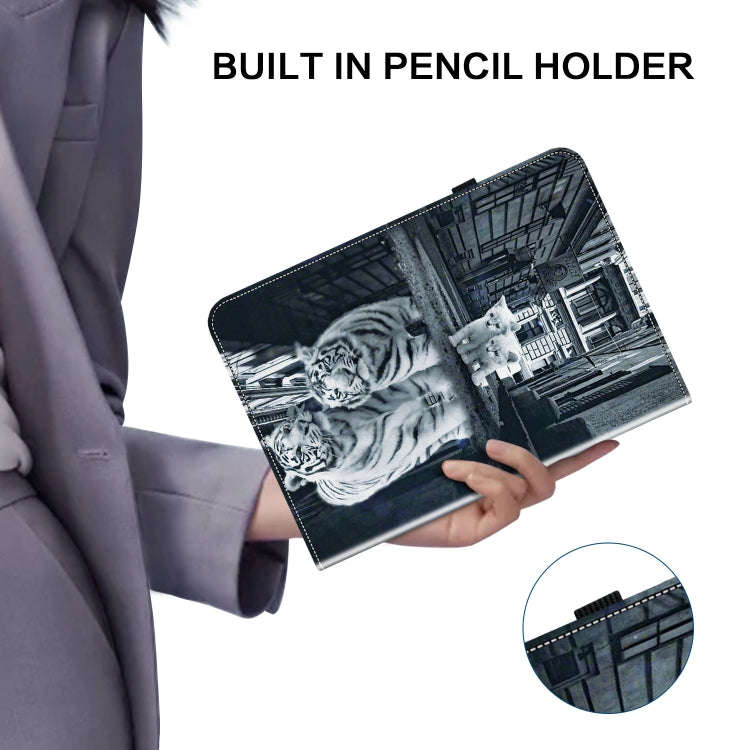 For Lenovo Tab K11 Plus Crystal Texture Painted Leather Tablet Case(Cat Reflection Tiger)
