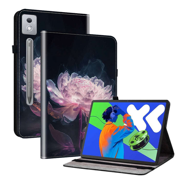 For Lenovo Tab P12 12.7 2025 Crystal Texture Painted Leather Tablet Case(Purple Peony)