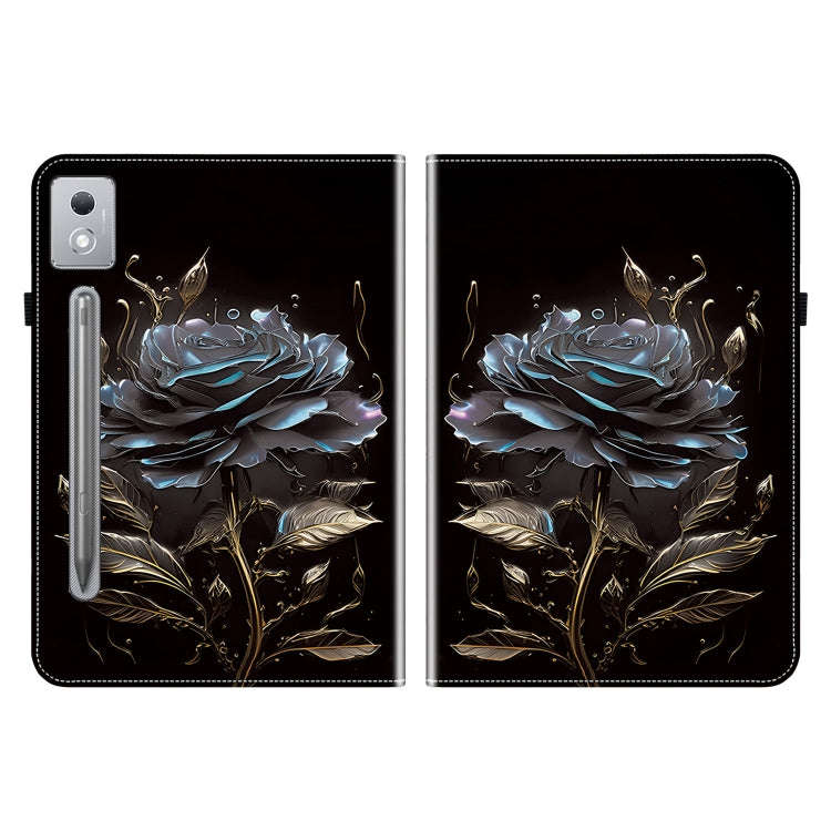 For Lenovo Tab P12 12.7 2025 Crystal Texture Painted Leather Tablet Case(Black Rose)