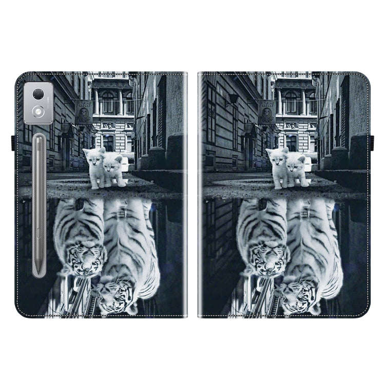 For Lenovo Tab P12 12.7 2025 Crystal Texture Painted Leather Tablet Case(Cat Reflection Tiger)