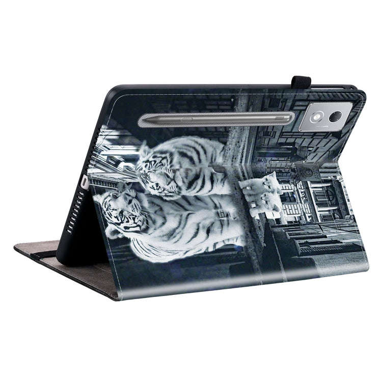 For Lenovo Tab P12 12.7 2025 Crystal Texture Painted Leather Tablet Case(Cat Reflection Tiger)
