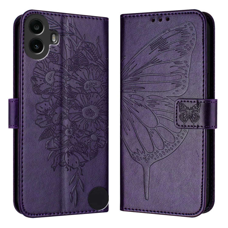 For Nothing CMF Phone 1 Embossed Butterfly Leather Phone Case(Dark Purple)