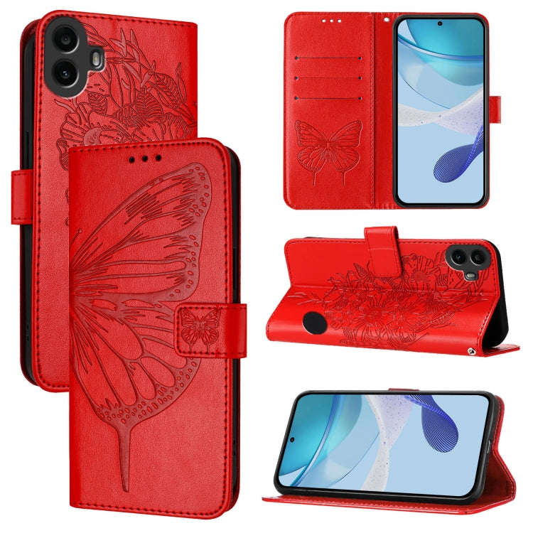 For Nothing CMF Phone 1 Embossed Butterfly Leather Phone Case(Red)