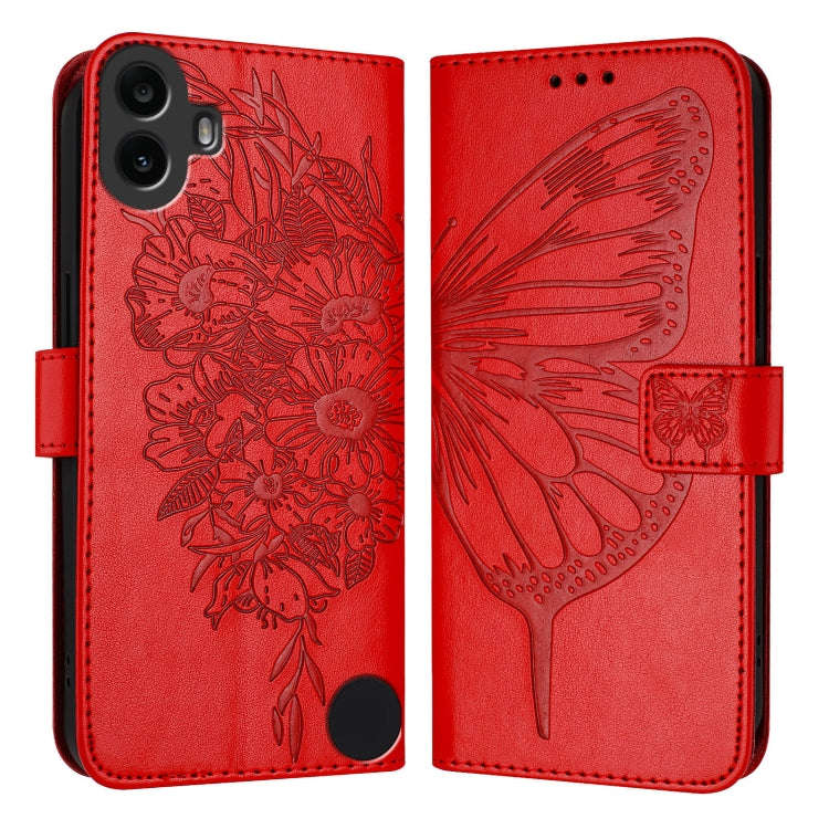 For Nothing CMF Phone 1 Embossed Butterfly Leather Phone Case(Red)