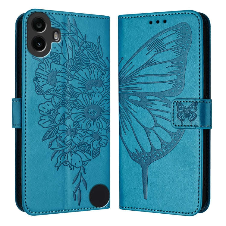 For Nothing CMF Phone 1 Embossed Butterfly Leather Phone Case(Blue)