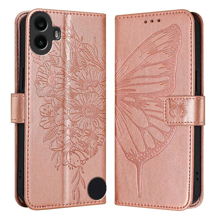 For Nothing CMF Phone 1 Embossed Butterfly Leather Phone Case(Rose Gold)