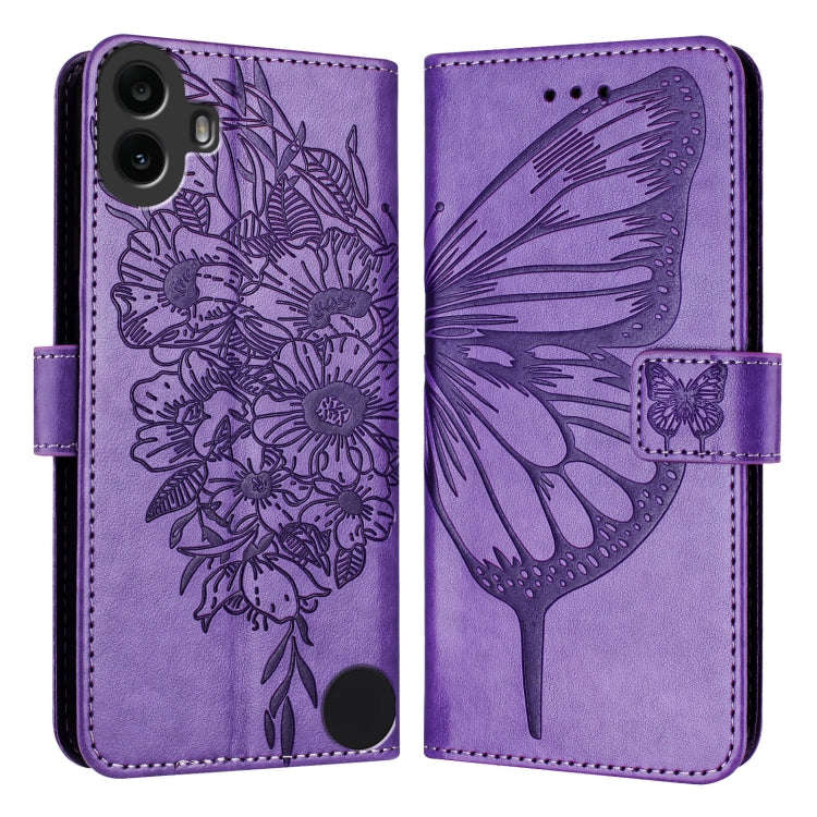 For Nothing CMF Phone 1 Embossed Butterfly Leather Phone Case(Light Purple)