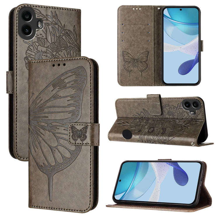 For Nothing CMF Phone 1 Embossed Butterfly Leather Phone Case(Grey)