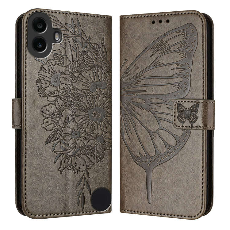 For Nothing CMF Phone 1 Embossed Butterfly Leather Phone Case(Grey)