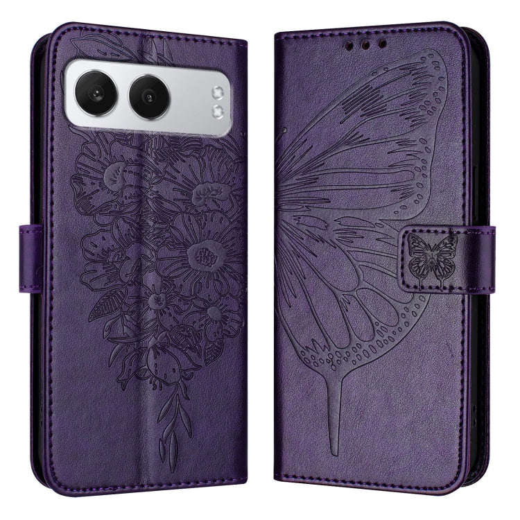 For OnePlus Nord 4 5G Embossed Butterfly Leather Phone Case(Dark Purple)