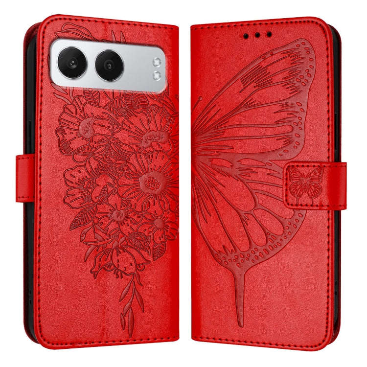 For OnePlus Nord 4 5G Embossed Butterfly Leather Phone Case(Red)