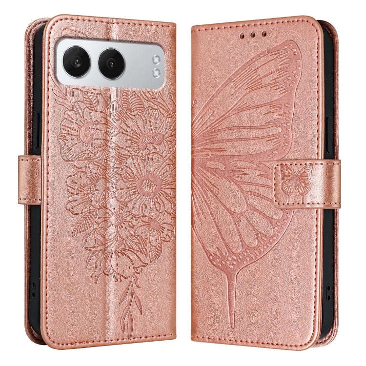 For OnePlus Nord 4 5G Embossed Butterfly Leather Phone Case(Rose Gold)
