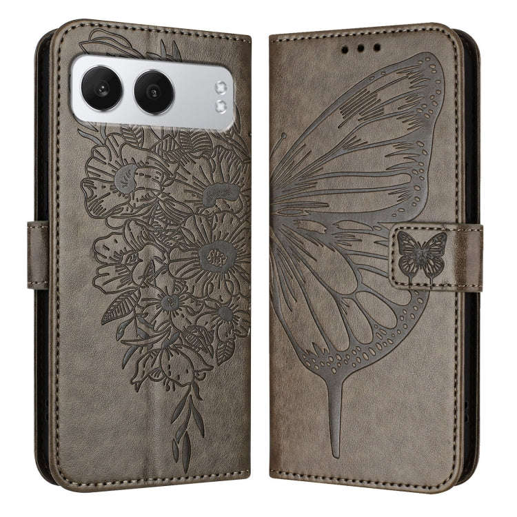 For OnePlus Nord 4 5G Embossed Butterfly Leather Phone Case(Grey)