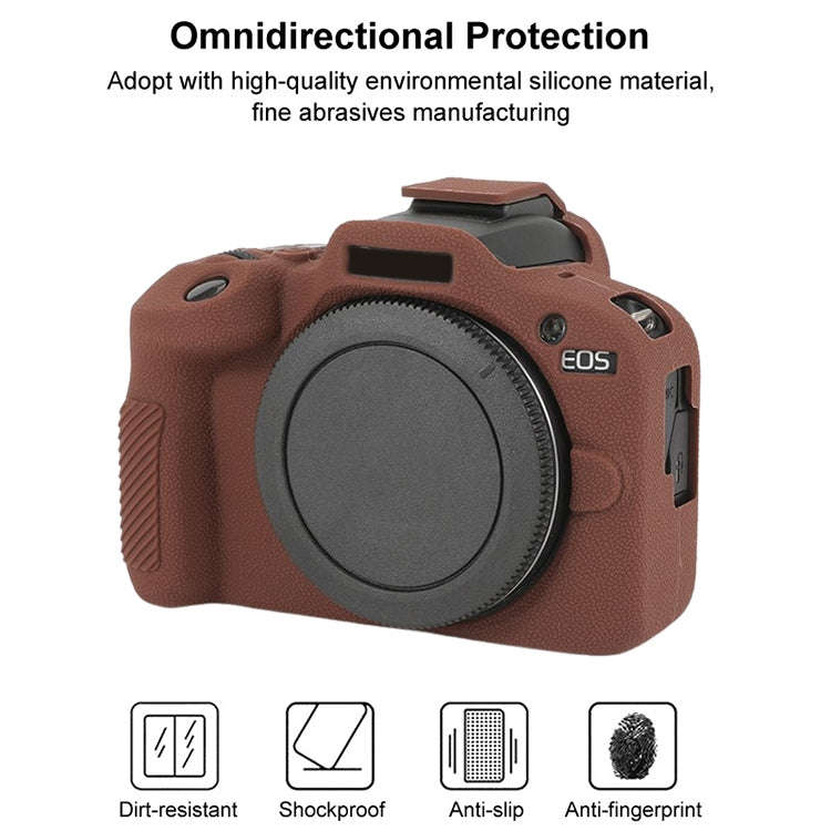 For Canon EOS R100 Litchi Texture Soft Silicone Protective Case(Coffee)