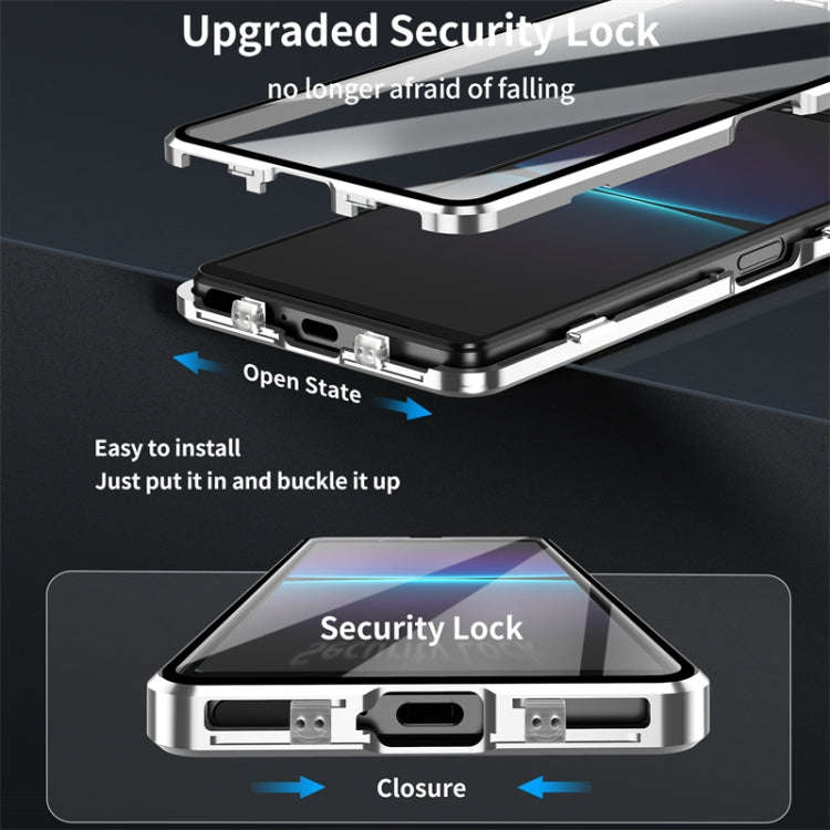 For Sony Xperia 1 VI HD Magnetic Metal Tempered Glass Phone Case(Silver)