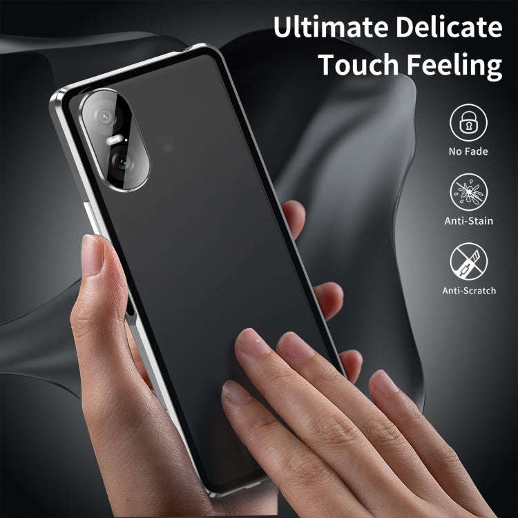 For Sony Xperia 10 VI HD Magnetic Metal Tempered Glass Phone Case(Silver)