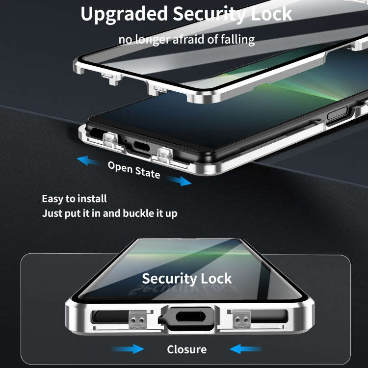 For Sony Xperia 10 VI HD Magnetic Metal Tempered Glass Phone Case(Silver)