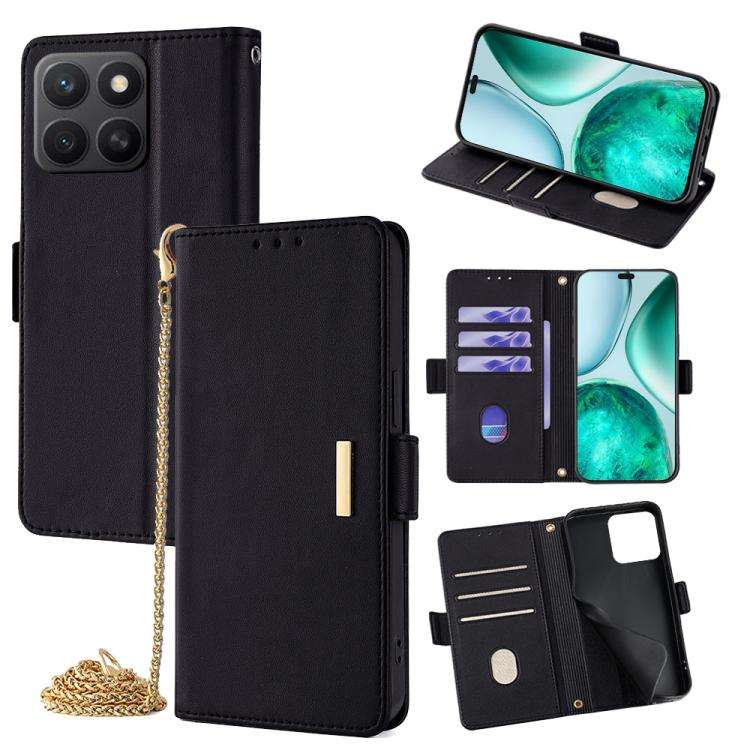 For Honor X8c 4G Global Crossbody Chain Leather Phone Case(Black)