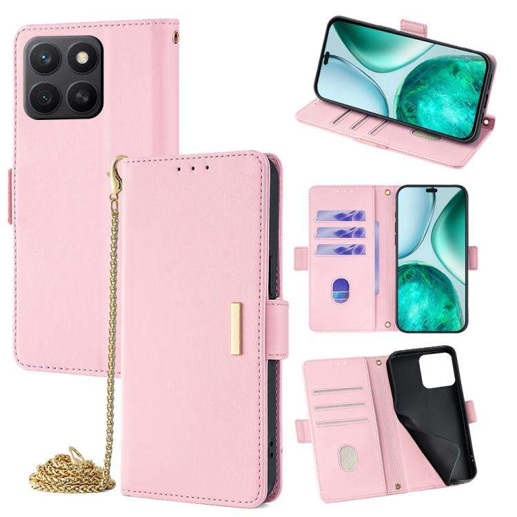For Honor X8c 4G Global Crossbody Chain Leather Phone Case(Pink)