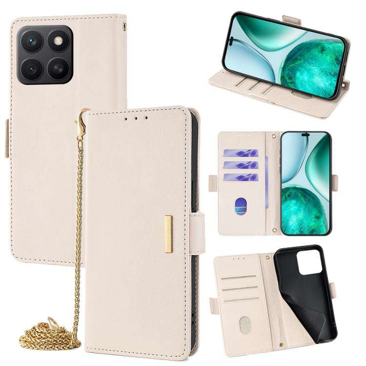 For Honor X8c 4G Global Crossbody Chain Leather Phone Case(White)
