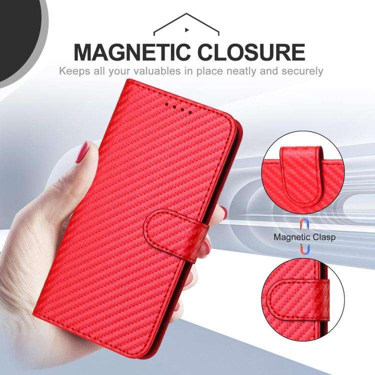 For ZTE Blade A35e 4G YX0070 Carbon Fiber Buckle Leather Phone Case with Lanyard(Red)
