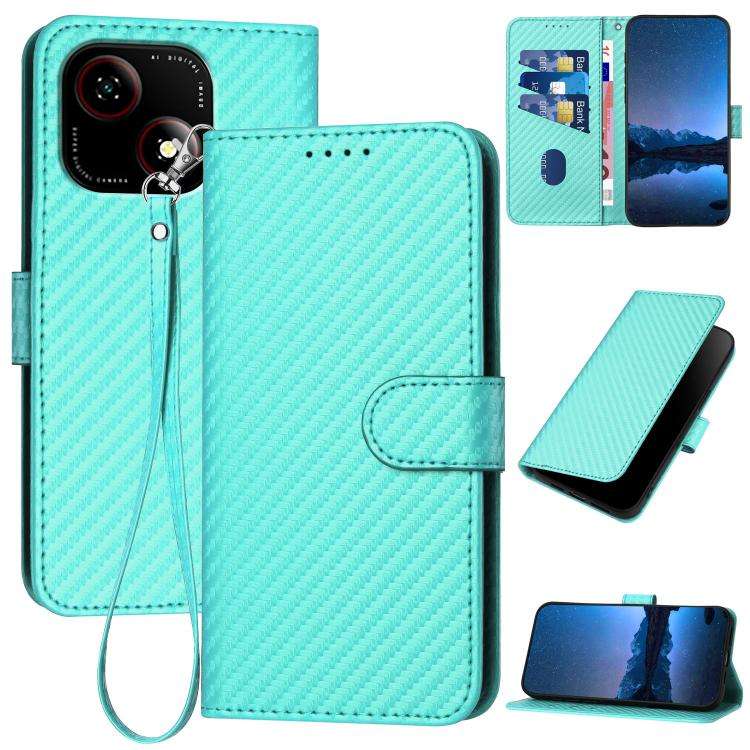 For ZTE Blade A35e 4G YX0070 Carbon Fiber Buckle Leather Phone Case with Lanyard(Light Blue)