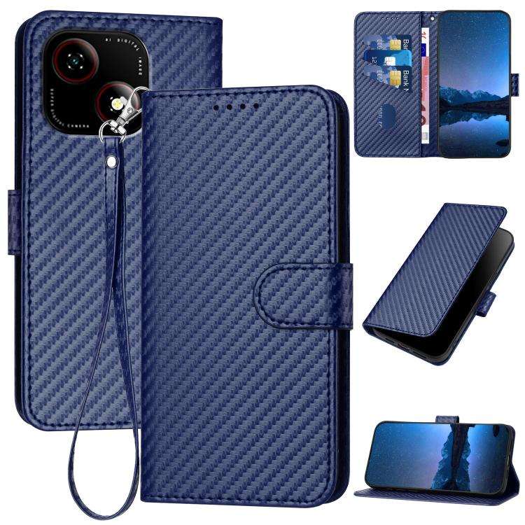 For ZTE Blade A35e 4G YX0070 Carbon Fiber Buckle Leather Phone Case with Lanyard(Royal Blue)