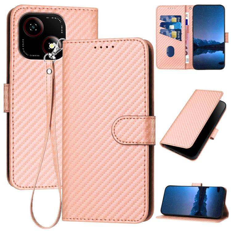 For ZTE Blade A35e 4G YX0070 Carbon Fiber Buckle Leather Phone Case with Lanyard(Pink)