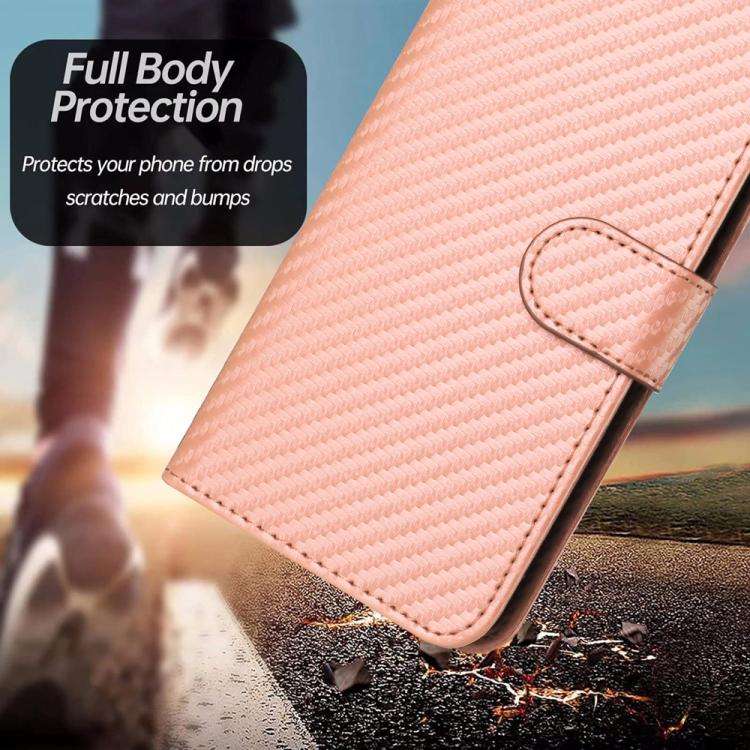 For ZTE Blade A35e 4G YX0070 Carbon Fiber Buckle Leather Phone Case with Lanyard(Pink)