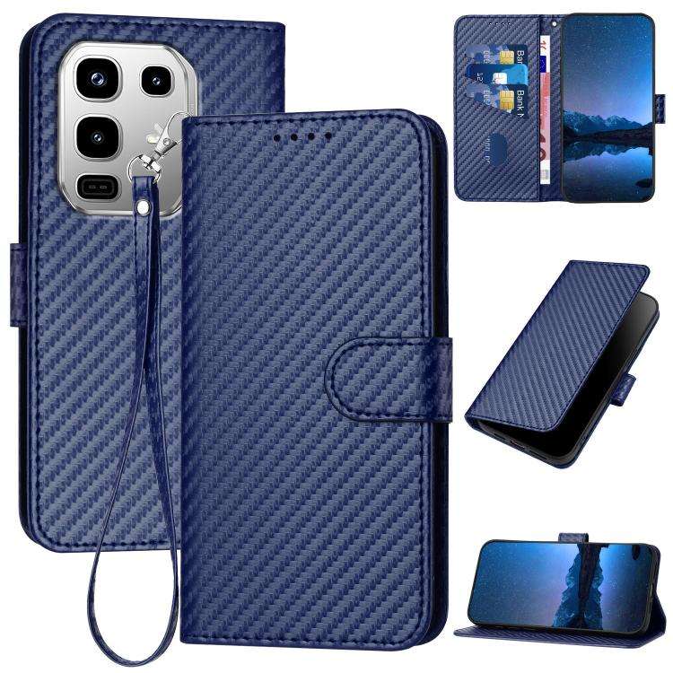 For Infinix Note 50 4G / Note 50 Pro 4G YX0070 Carbon Fiber Buckle Leather Phone Case with Lanyar...